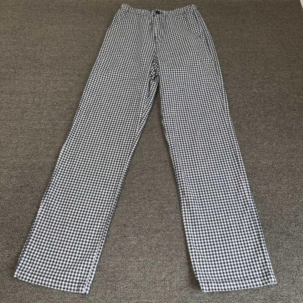 John Galt Navy Blue White Gingham Straight Leg Pant Sz Small Cottage Core Casual